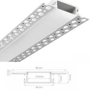 Profilo Alluminio Taglio di Luce XL 2mt Completo di Cover Opaca e Clip